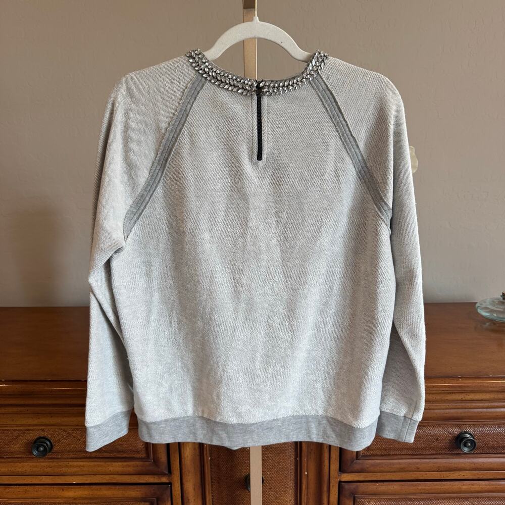 Haute Hippie Crystal Herringbone Neck Sweatshirt Light Heather Grey M NWOT - Picture 8 of 10